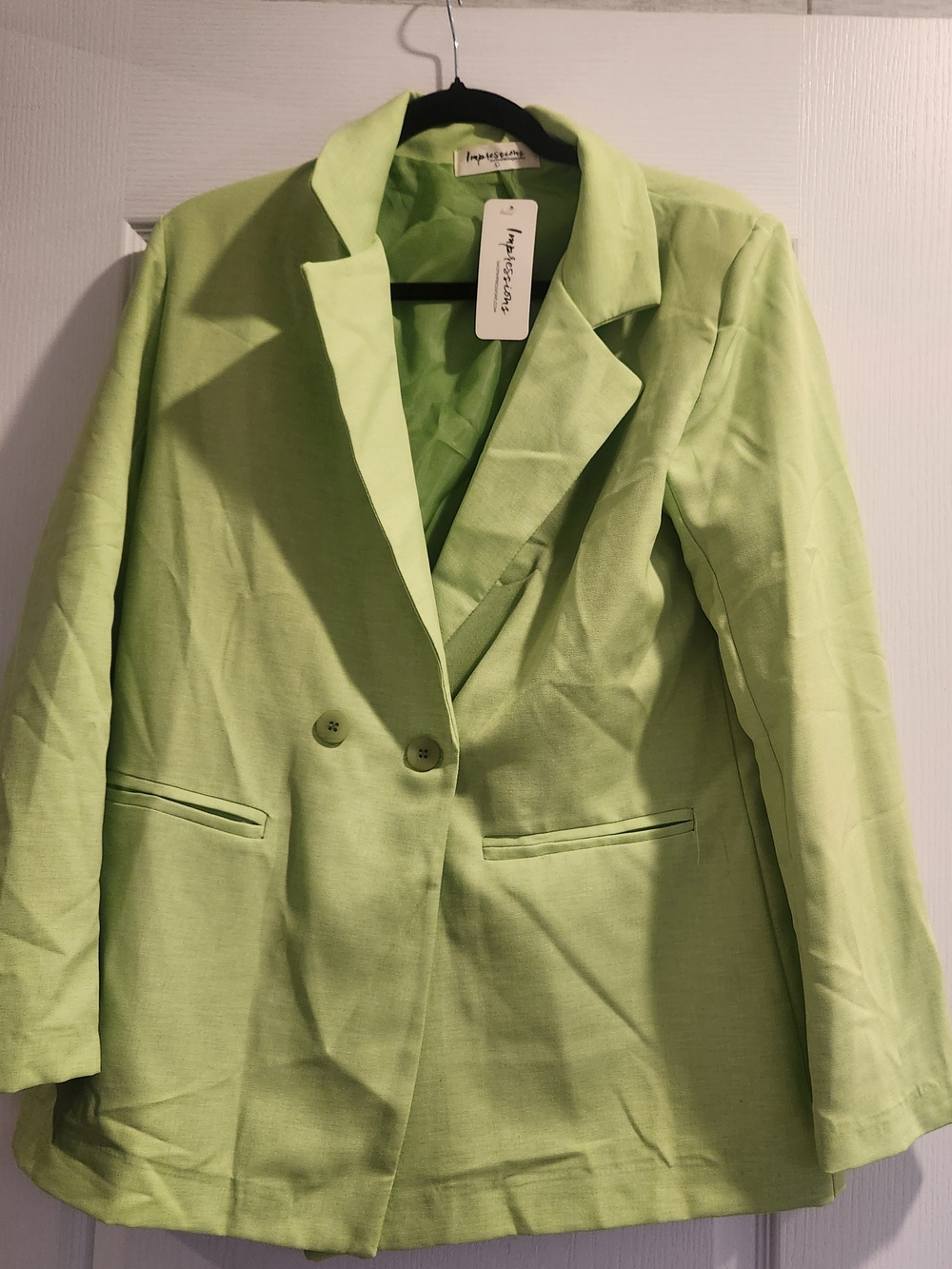 Impressions Bright Lime Green Double-Breasted Blazer L BNWT